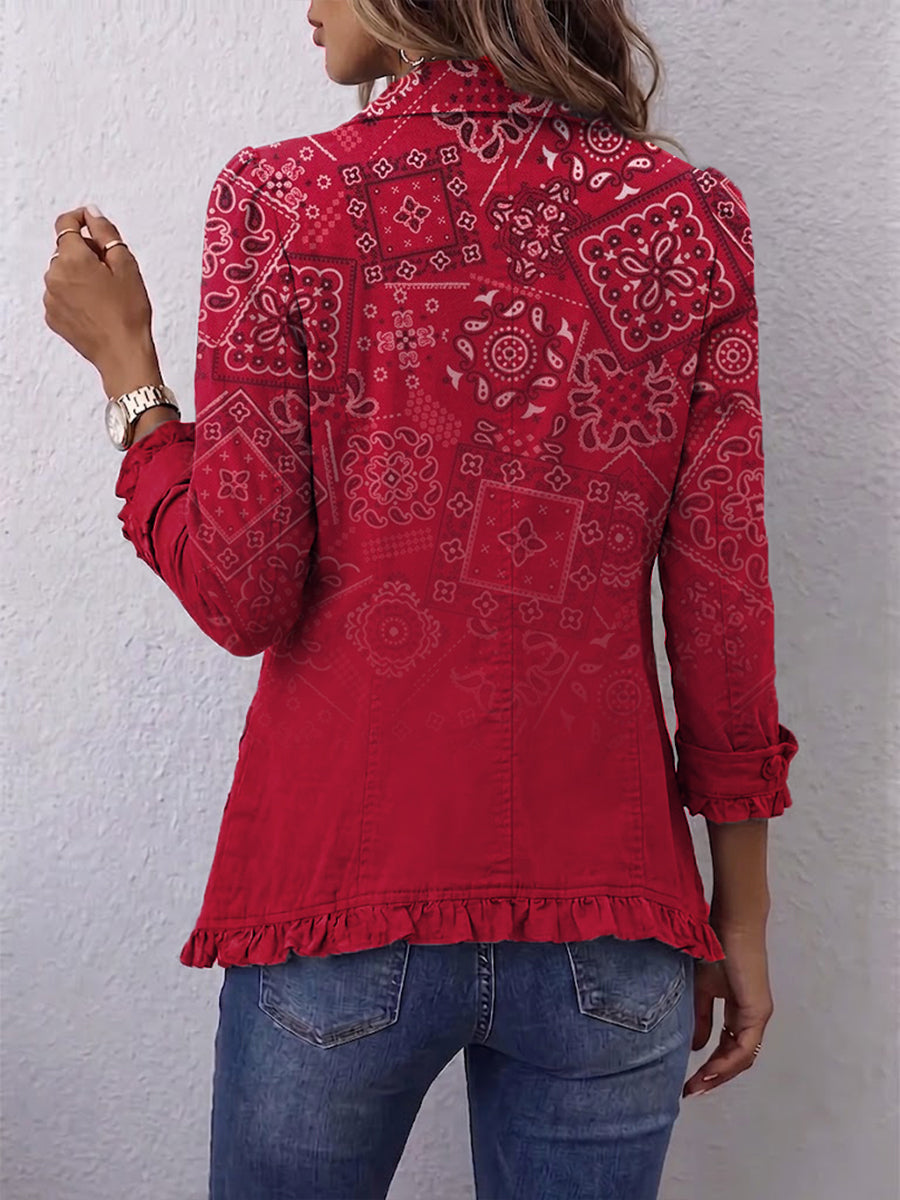 Criselle - Bohemian Paisley Ombre Print Ruffled Jacket