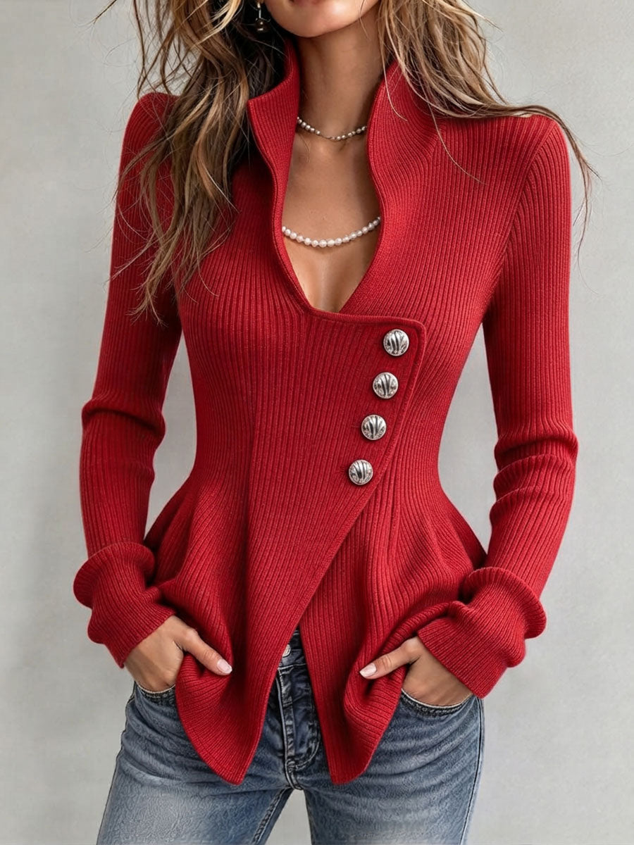 Carrie | Chic Elegant Asymmetrical Ribbed Peplum Top