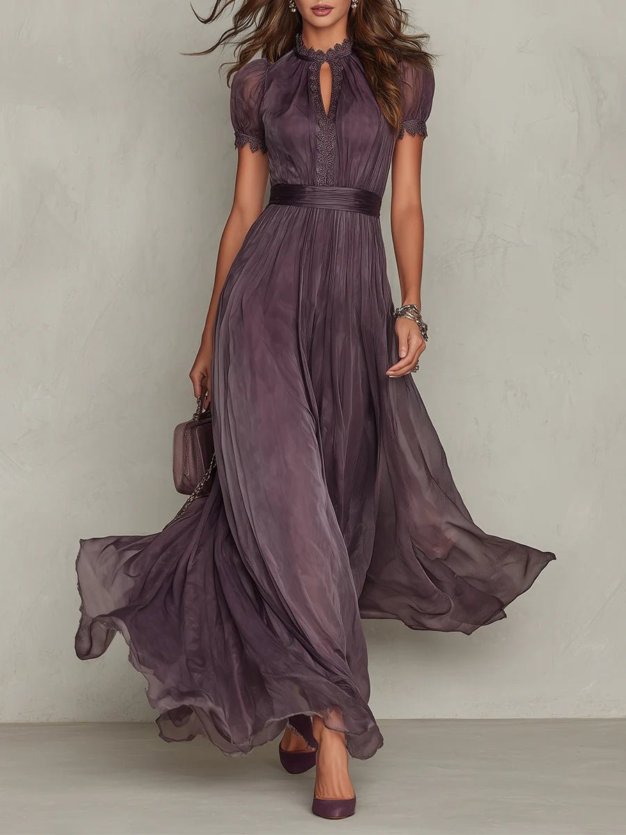 Lorelei - Keyhole Neckline Chiffon Lace Trim Maxi Dress