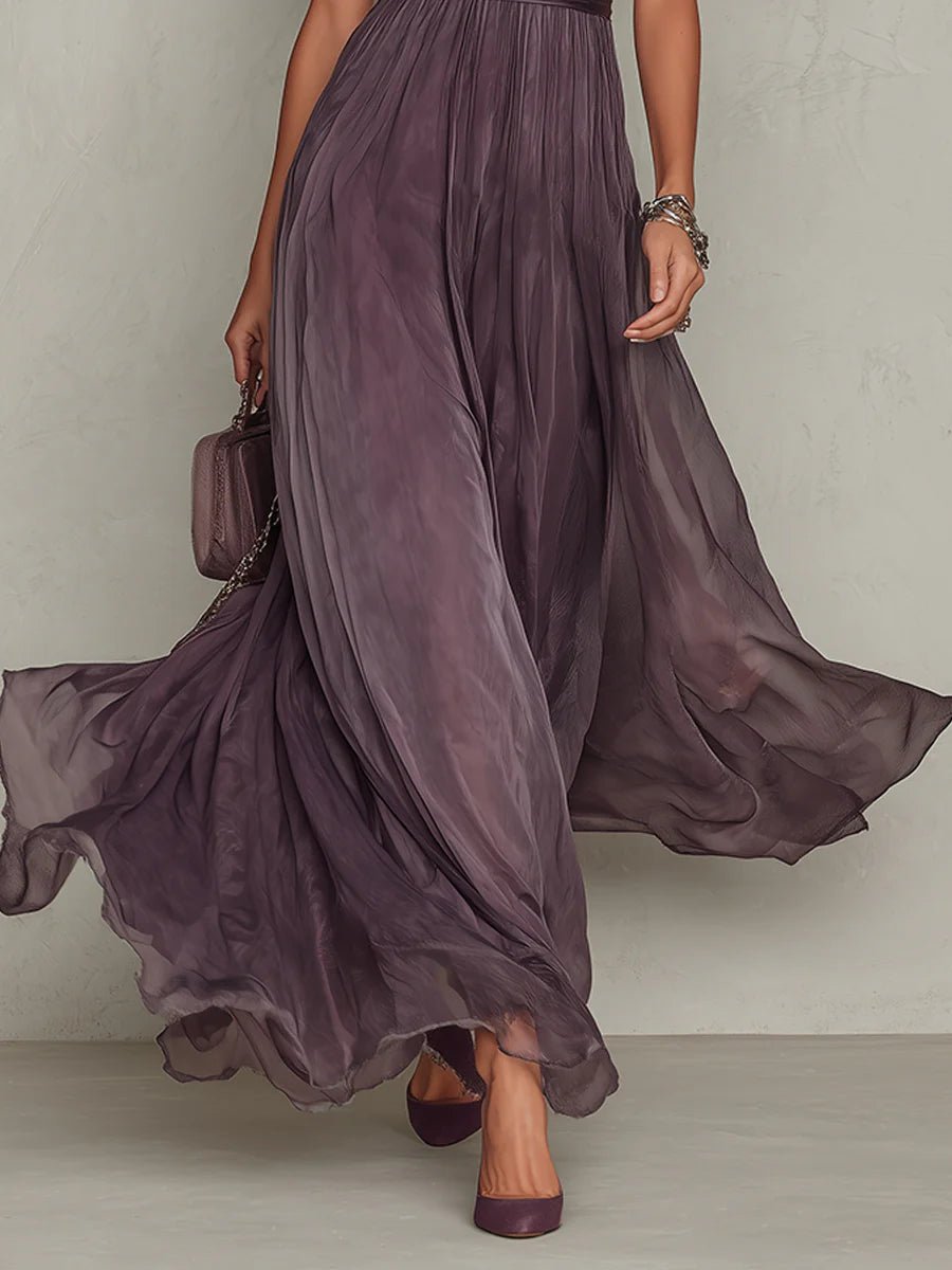 Lorelei - Keyhole Neckline Chiffon Lace Trim Maxi Dress