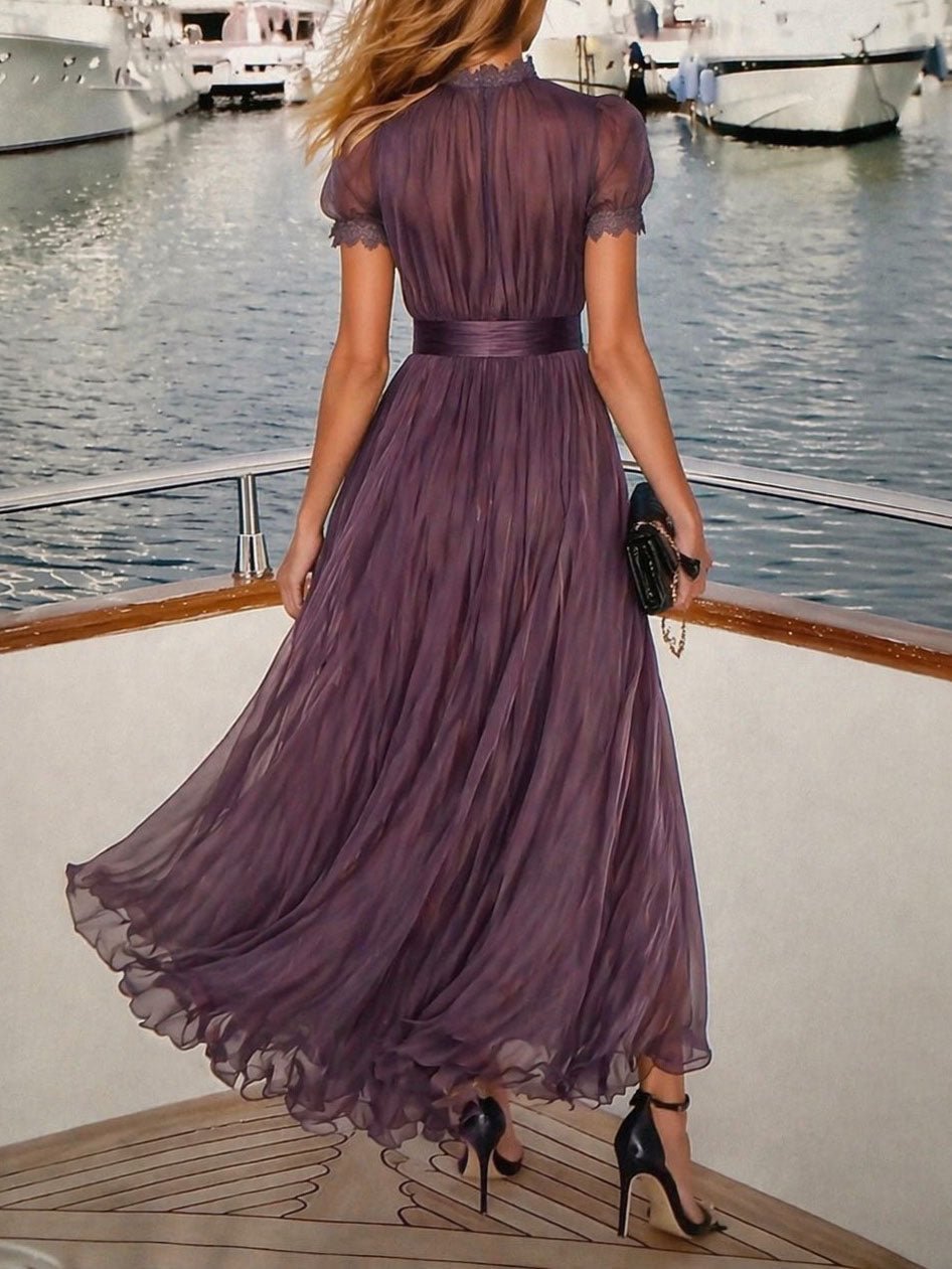 Lorelei - Keyhole Neckline Chiffon Lace Trim Maxi Dress