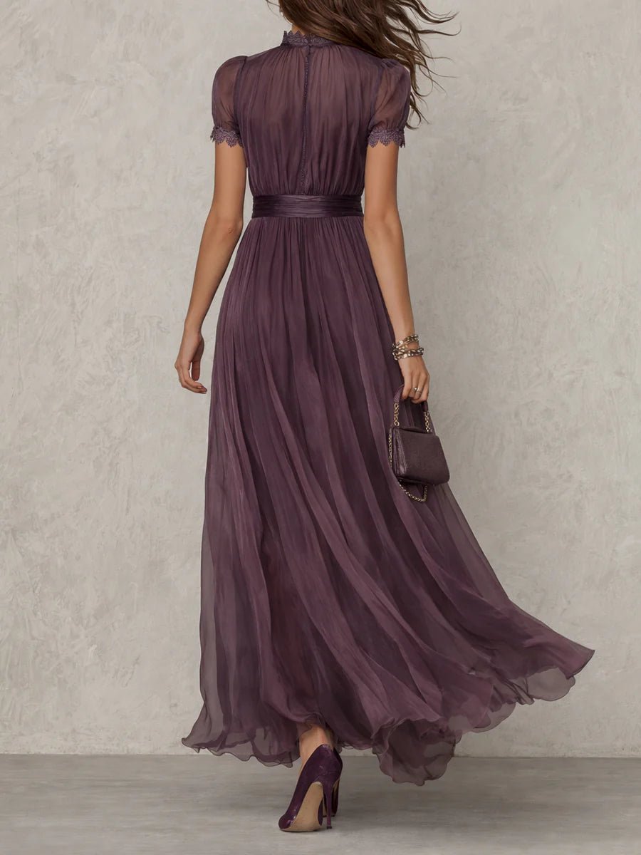 Lorelei - Keyhole Neckline Chiffon Lace Trim Maxi Dress