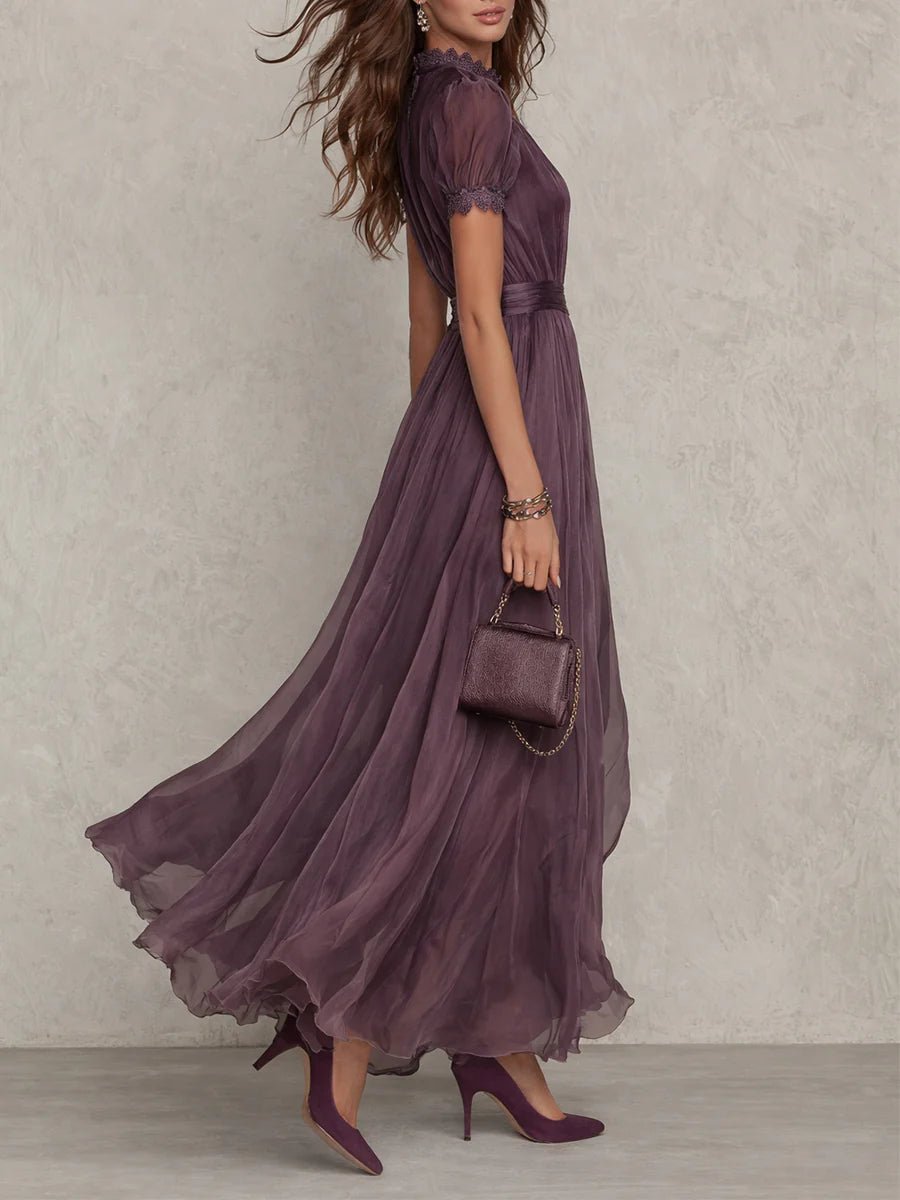 Lorelei - Keyhole Neckline Chiffon Lace Trim Maxi Dress