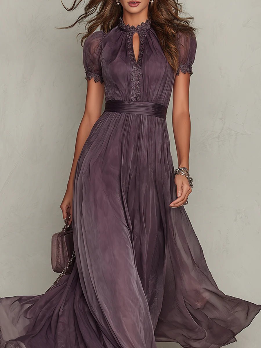 Lorelei - Keyhole Neckline Chiffon Lace Trim Maxi Dress