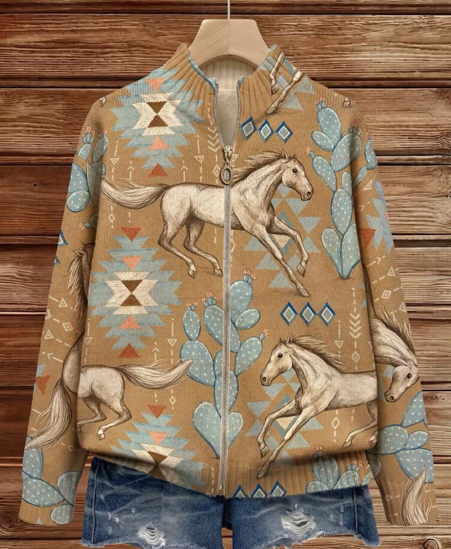 Perpetua - Desert Horse and Cactus Zip Cardigan