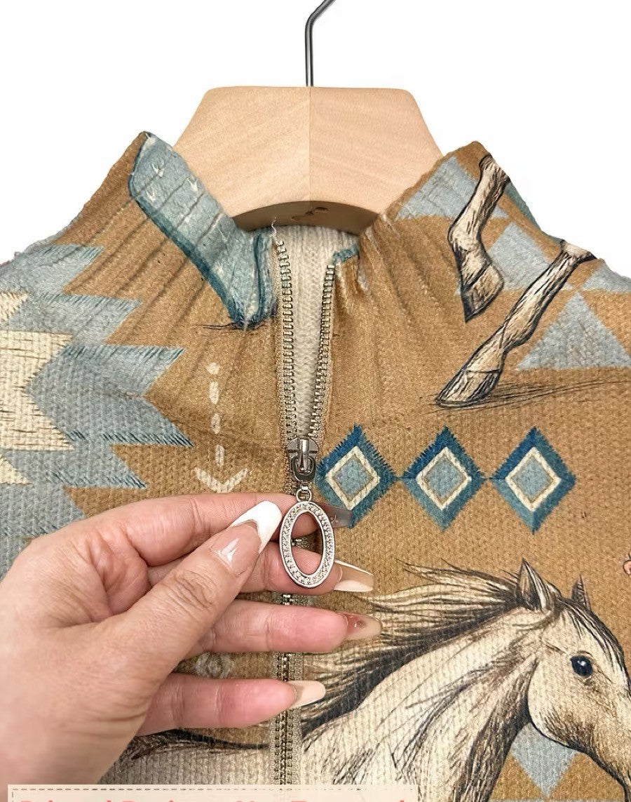 Perpetua - Desert Horse and Cactus Zip Cardigan