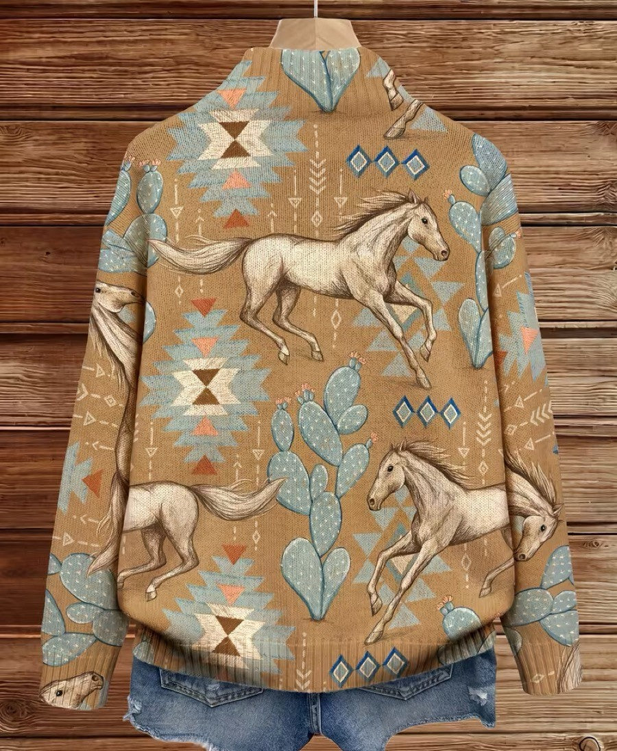 Perpetua - Desert Horse and Cactus Zip Cardigan