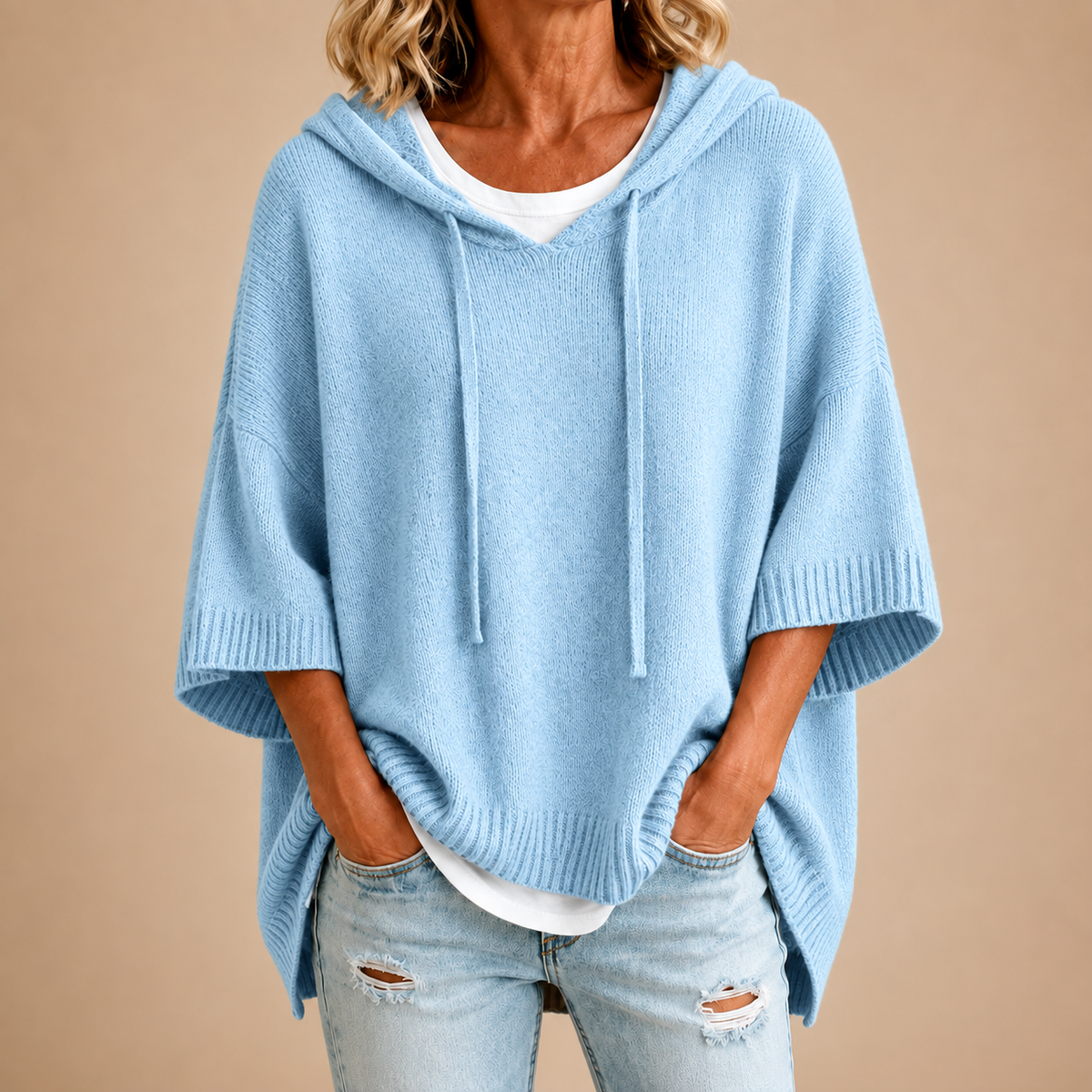 Evelyn - Hooded Knit Poncho