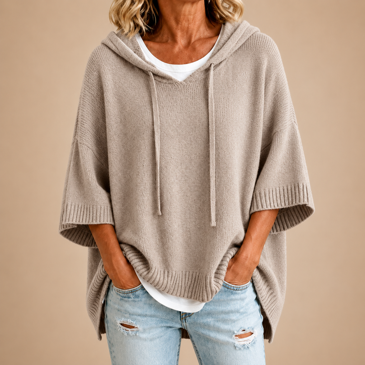 Evelyn - Hooded Knit Poncho