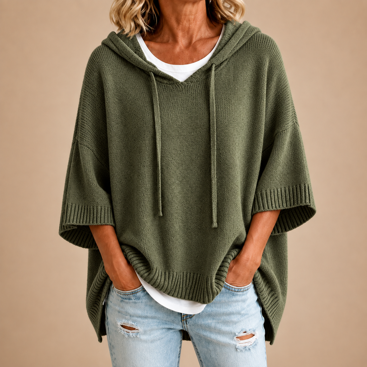 Evelyn - Hooded Knit Poncho