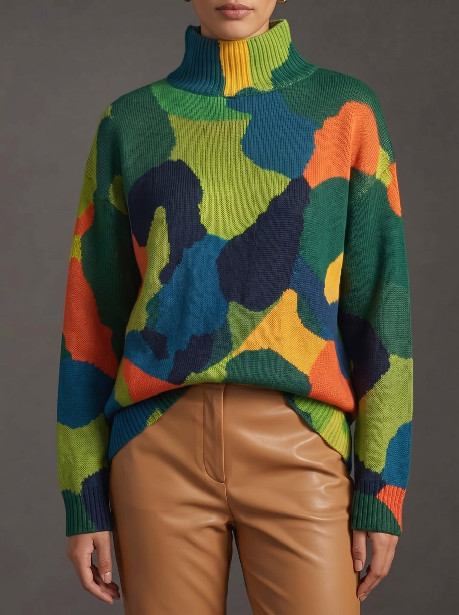Rennick - Abstract Color-Block Turtleneck