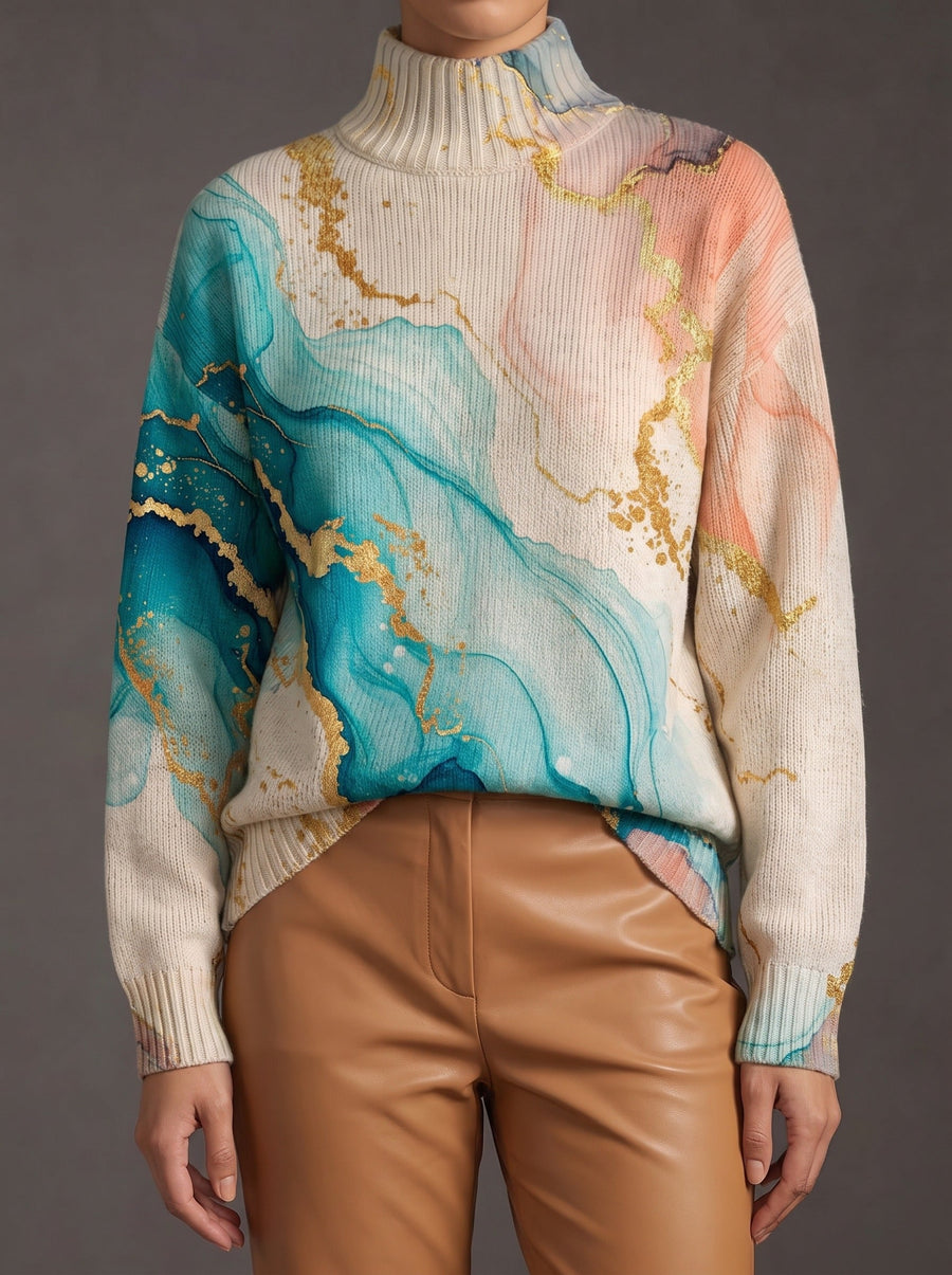 Verity - Marbled Ink Turtleneck