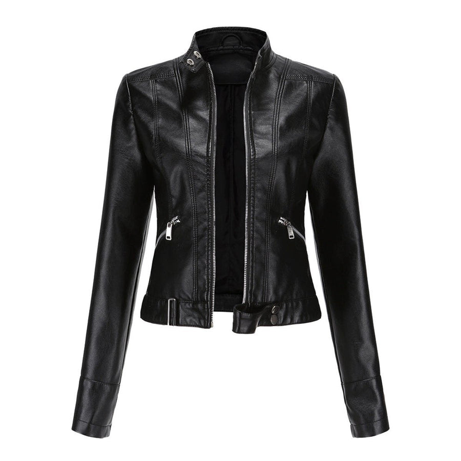 Linnea - Cropped Stand-Collar Moto Jacket