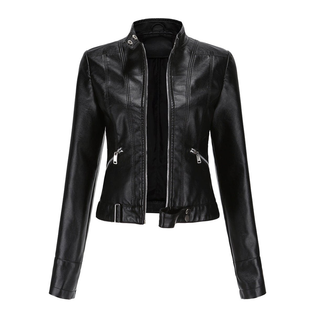 Linnea - Cropped Stand-Collar Moto Jacket