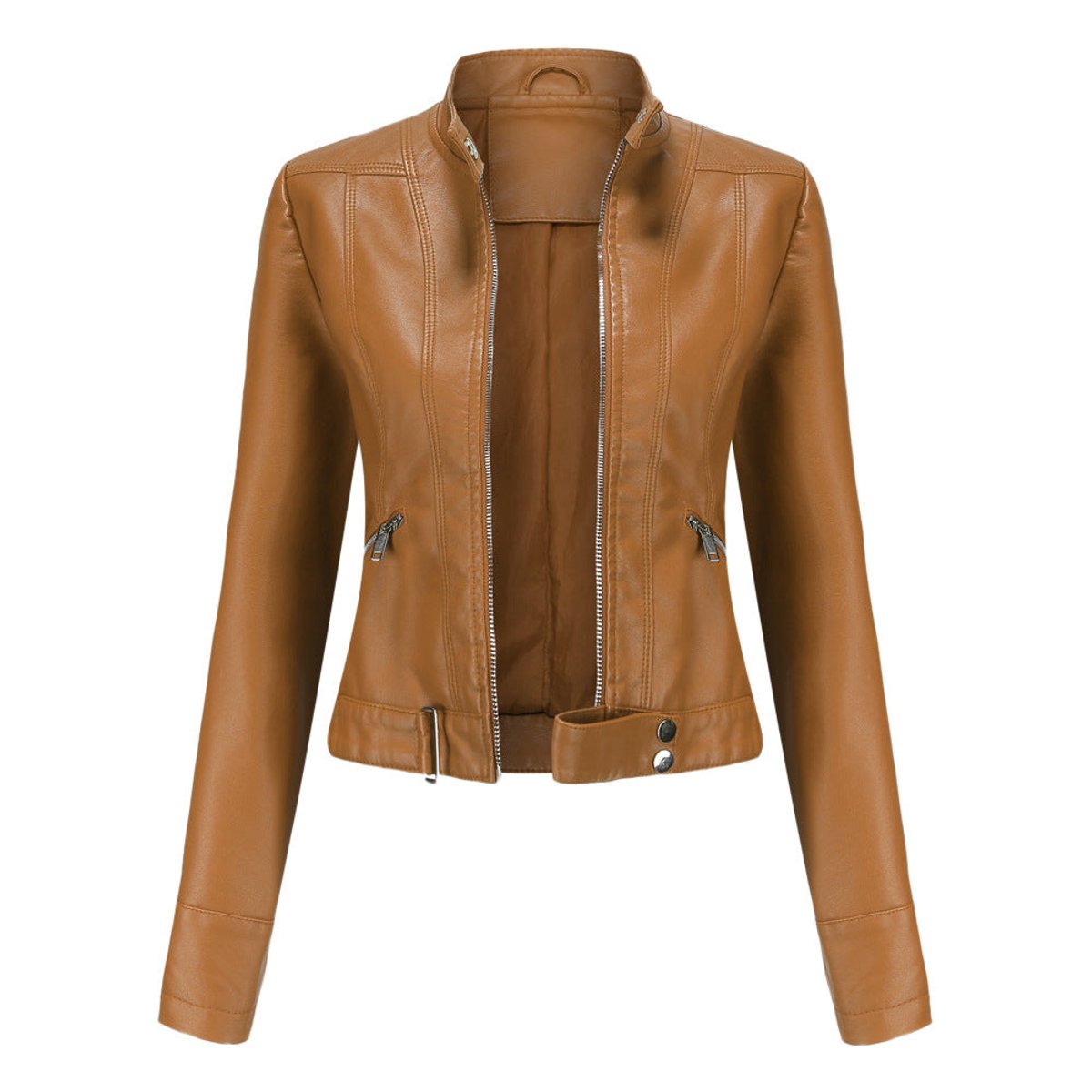 Linnea - Cropped Stand-Collar Moto Jacket