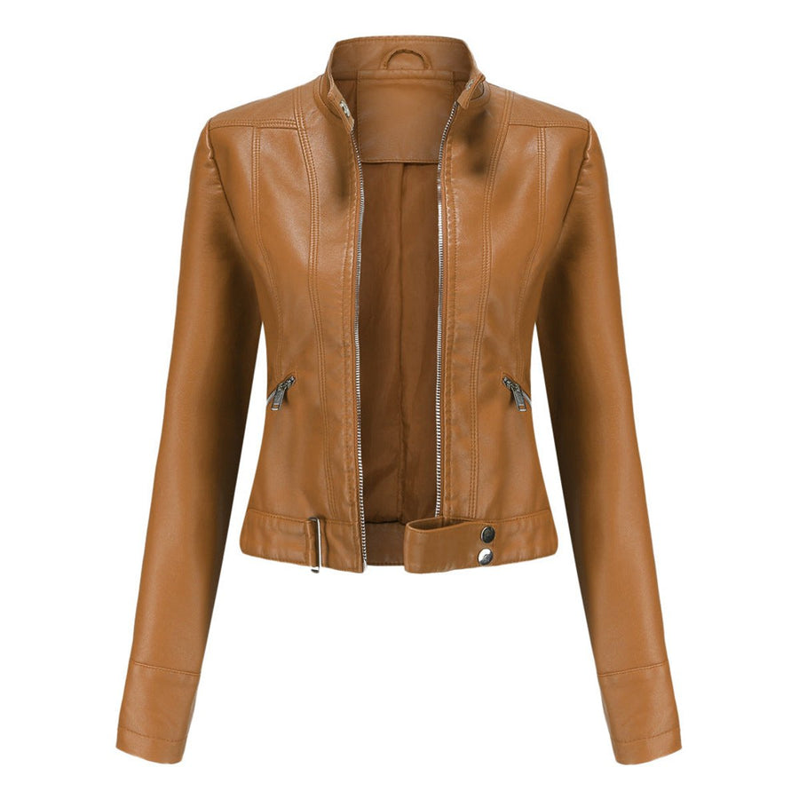 Linnea - Cropped Stand-Collar Moto Jacket
