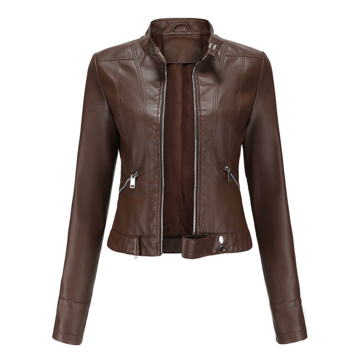 Linnea - Cropped Stand-Collar Moto Jacket