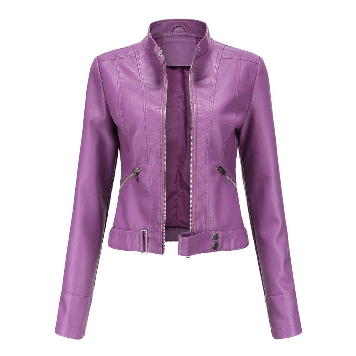 Linnea - Cropped Stand-Collar Moto Jacket