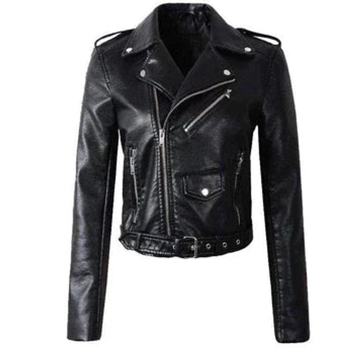 Sally - Cropped Belted Moto Jacket