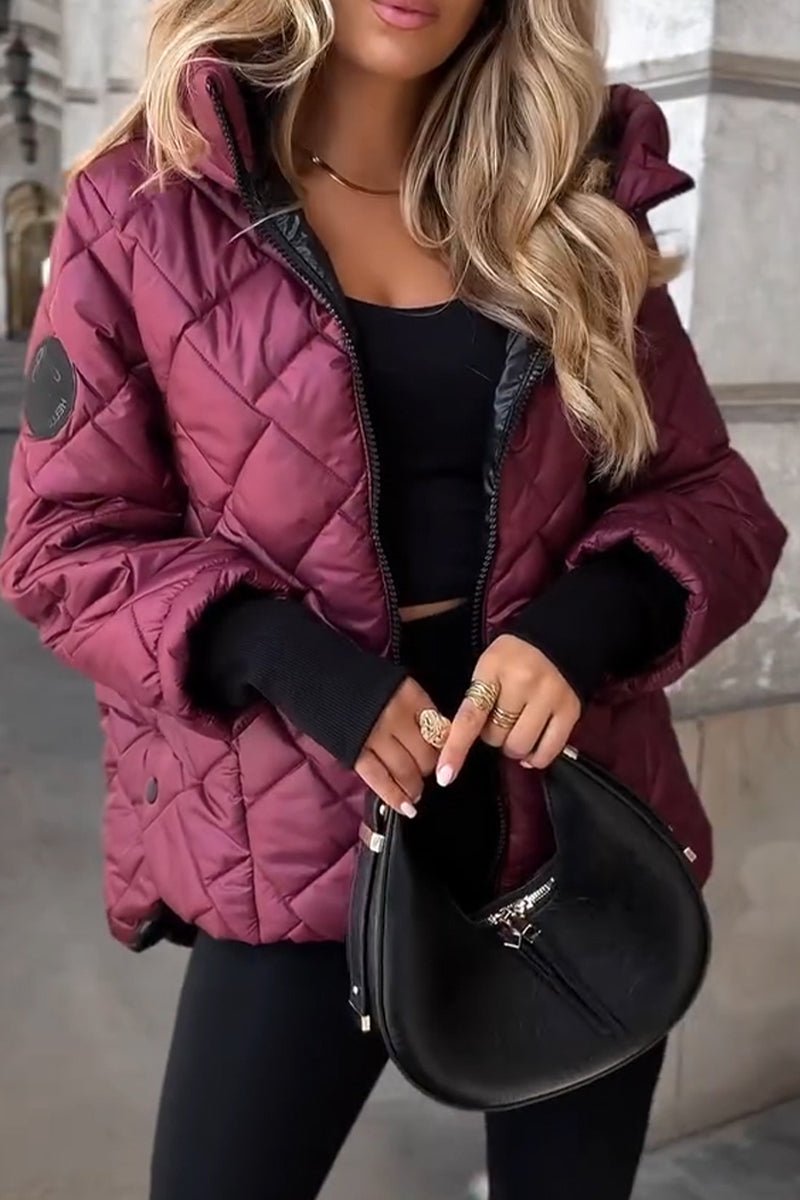Sandra - Diamond Quilted Hooded Zip-Up Jacket