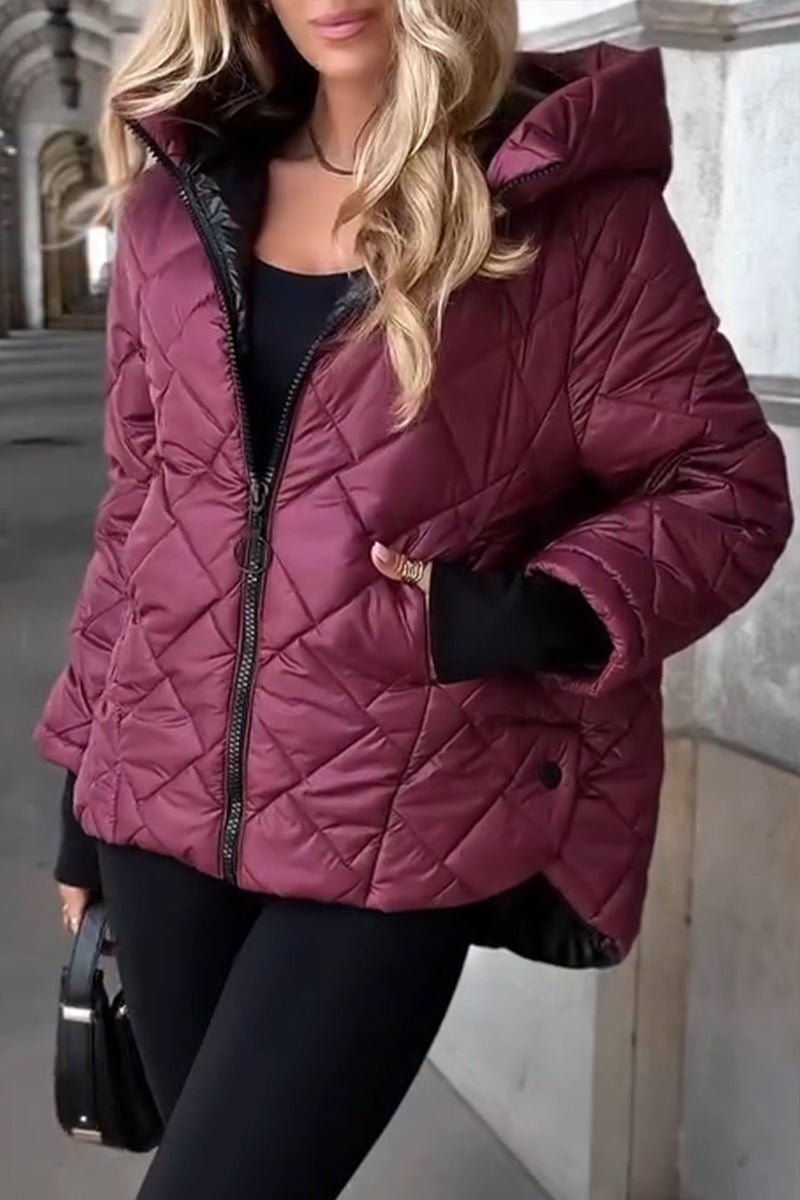 Sandra - Diamond Quilted Hooded Zip-Up Jacket