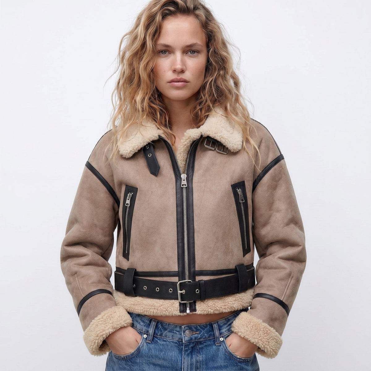 Verena - Cropped Aviator Bomber Jacket