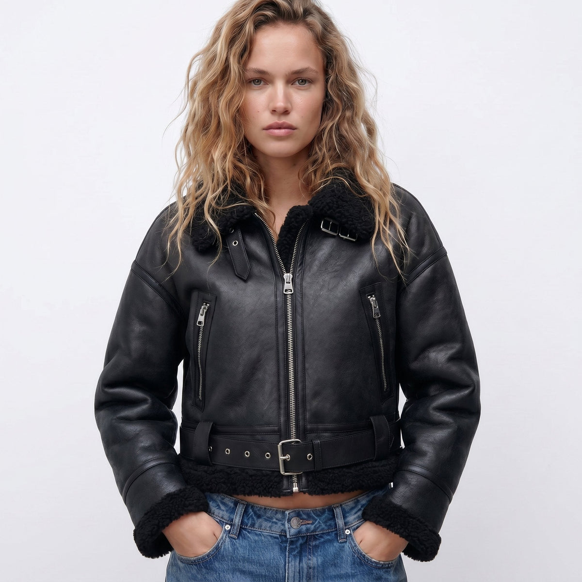 Verena - Cropped Aviator Bomber Jacket
