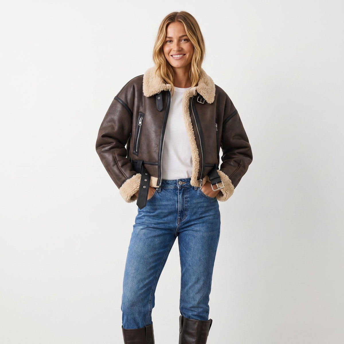 Verena - Cropped Aviator Bomber Jacket