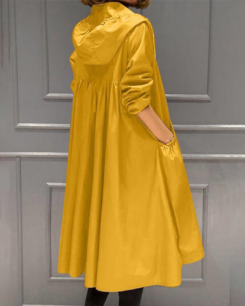 Kathleen - Hooded Zip-Up Long Trench Coat