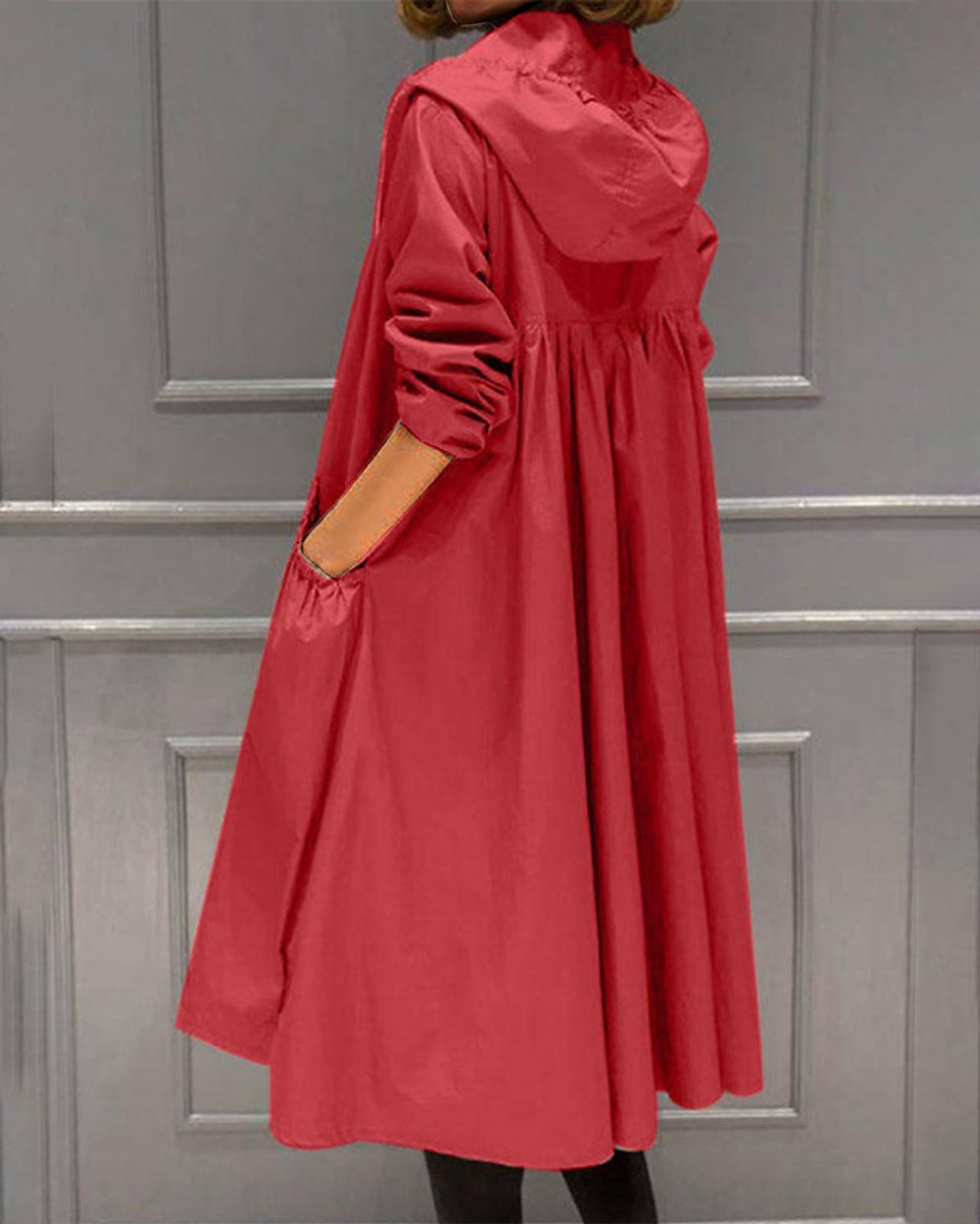 Kathleen - Hooded Zip-Up Long Trench Coat