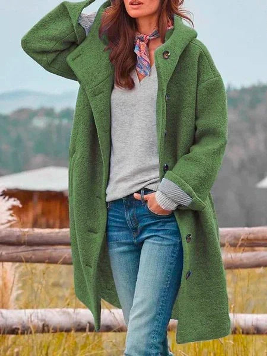 Jolene - Longline Hooded Button-Front Coat