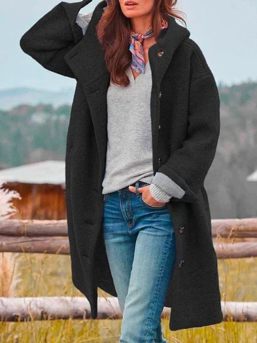 Jolene - Longline Hooded Button-Front Coat
