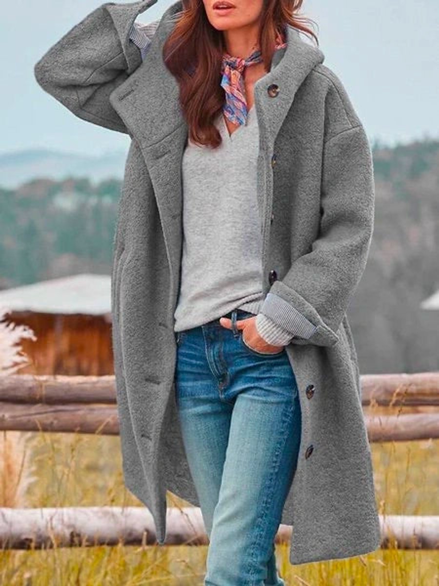 Jolene - Longline Hooded Button-Front Coat