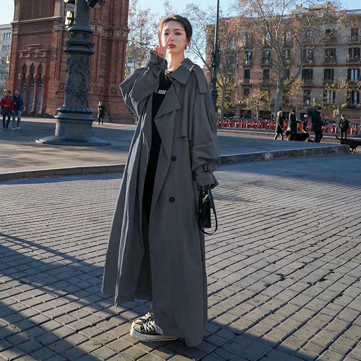 Lena - Oversized Double-Breasted Long Trench Coat