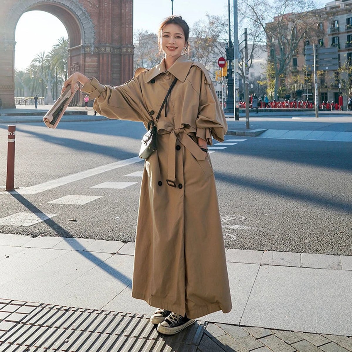 Lena - Oversized Double-Breasted Long Trench Coat