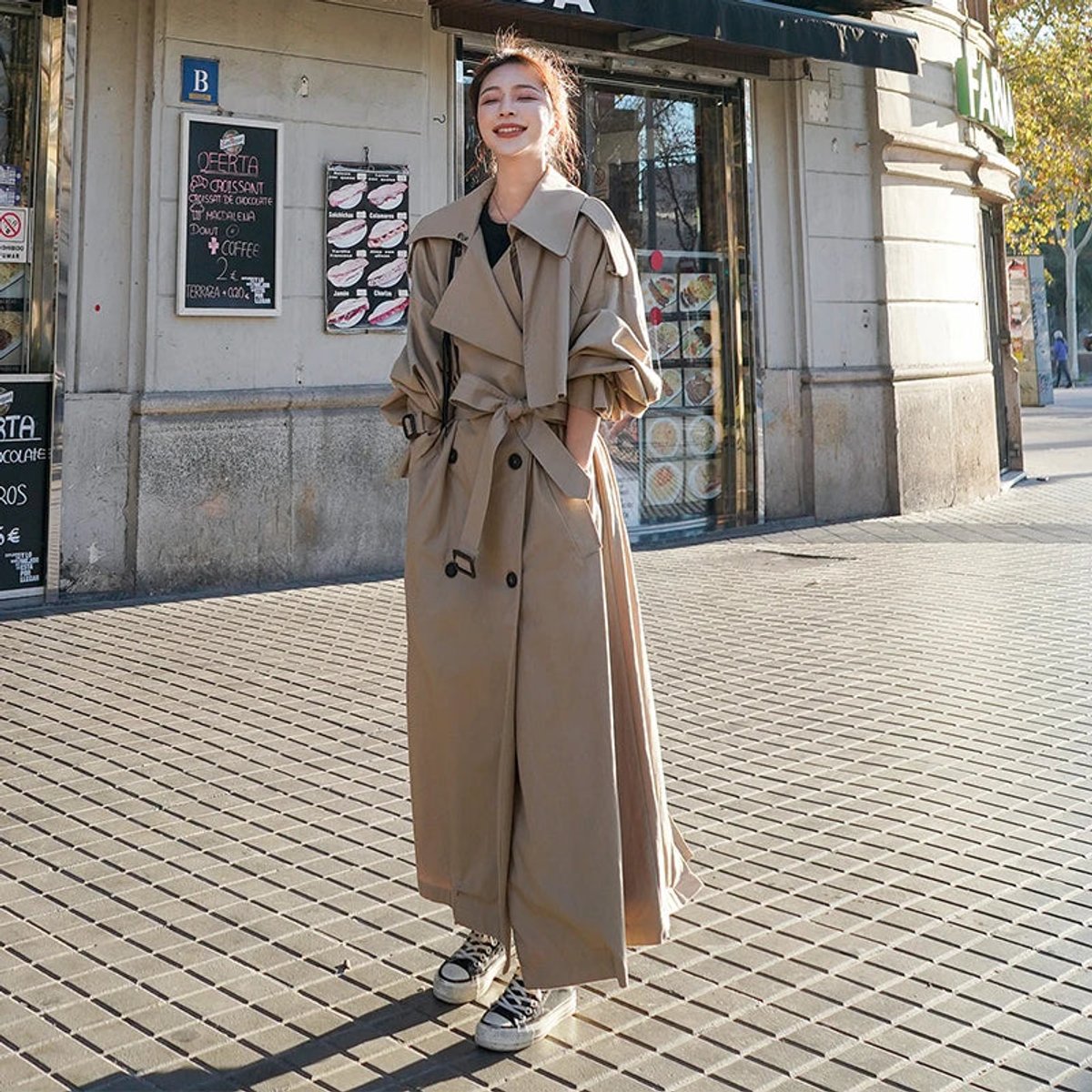 Lena - Oversized Double-Breasted Long Trench Coat