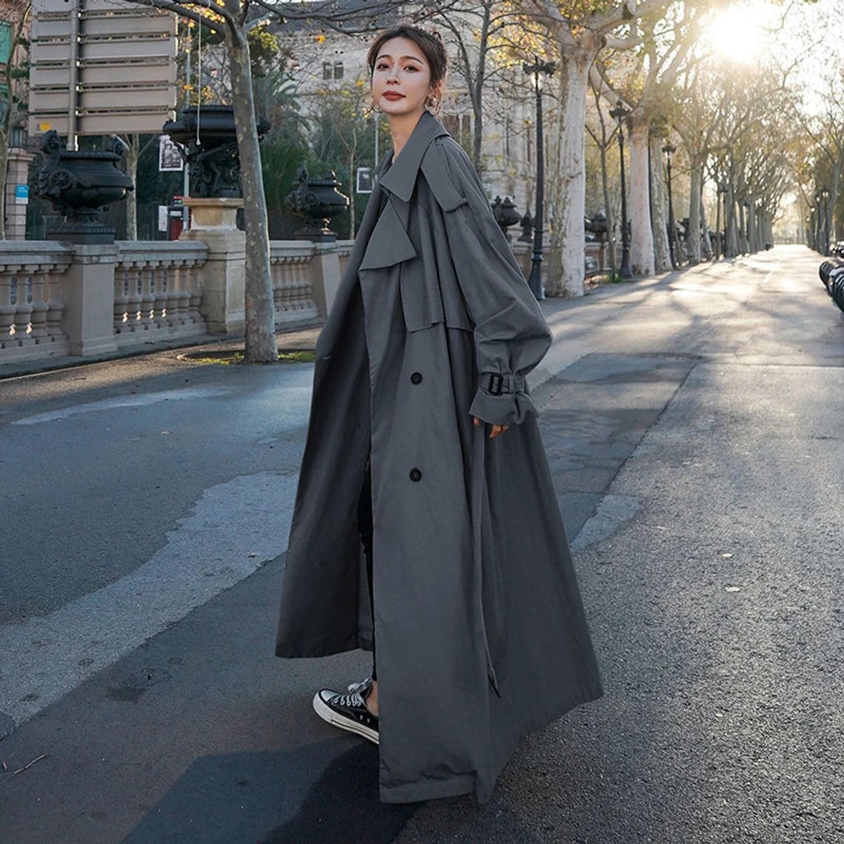 Lena - Oversized Double-Breasted Long Trench Coat
