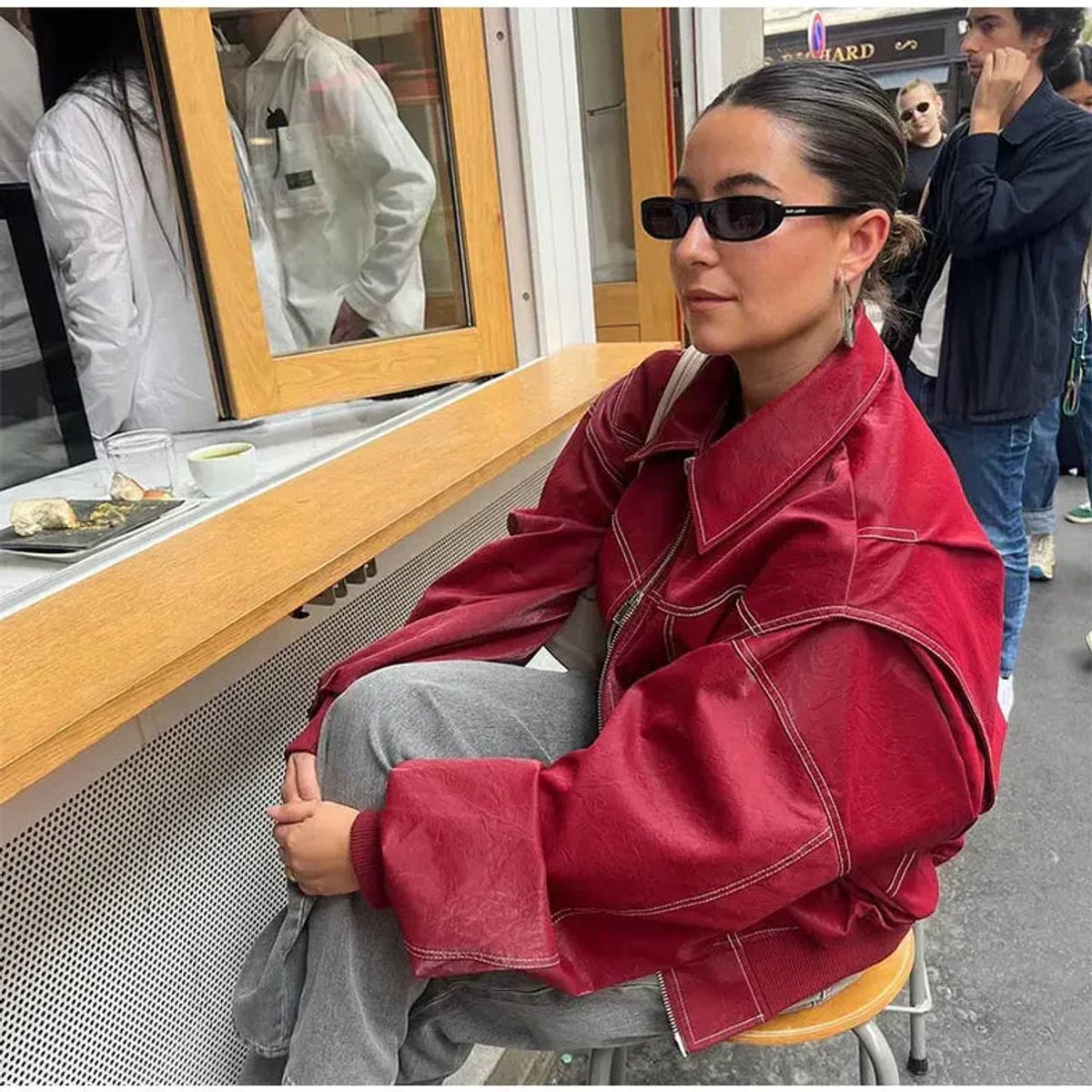 Renée - Oversized Contrast-Stitch Bomber Jacket