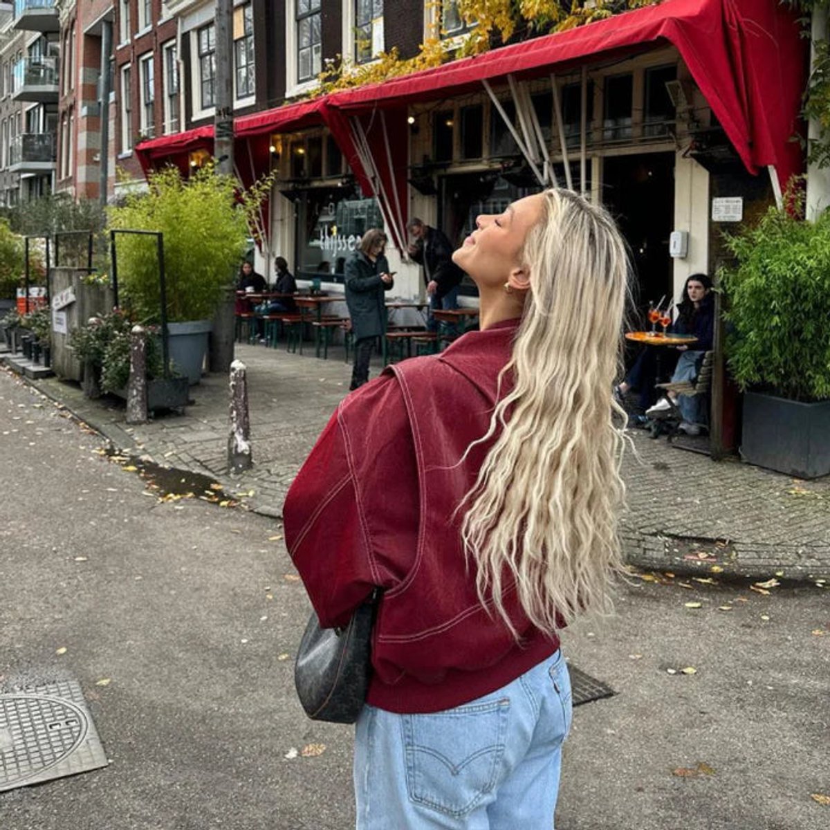 Renée - Oversized Contrast-Stitch Bomber Jacket