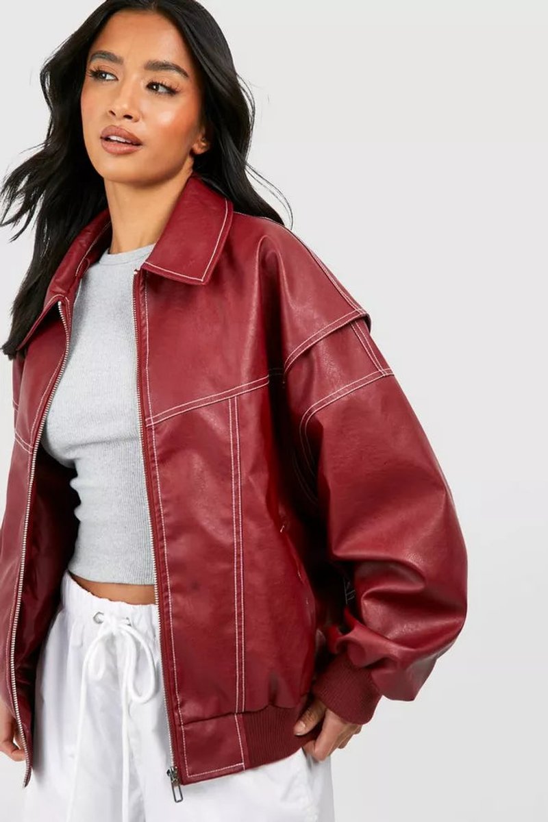 Renée - Oversized Contrast-Stitch Bomber Jacket