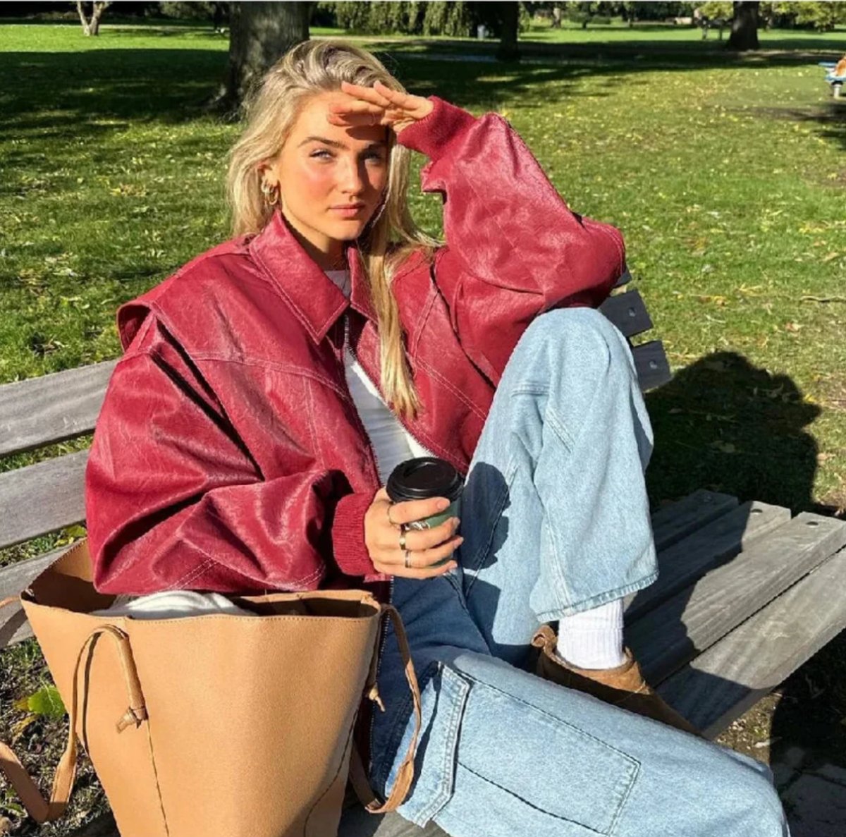 Renée - Oversized Contrast-Stitch Bomber Jacket