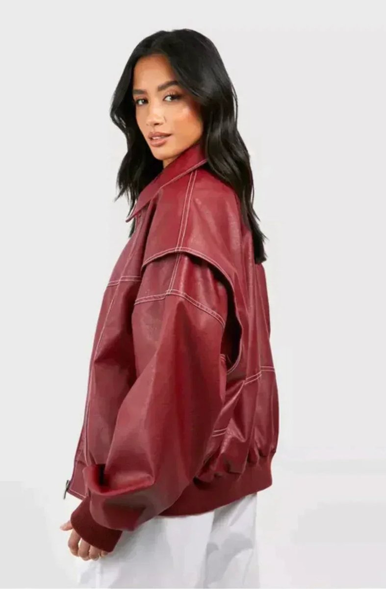 Renée - Oversized Contrast-Stitch Bomber Jacket