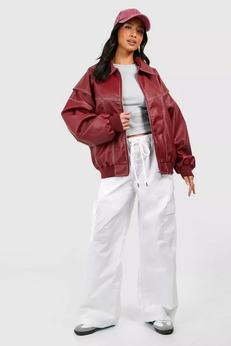 Renée - Oversized Contrast-Stitch Bomber Jacket